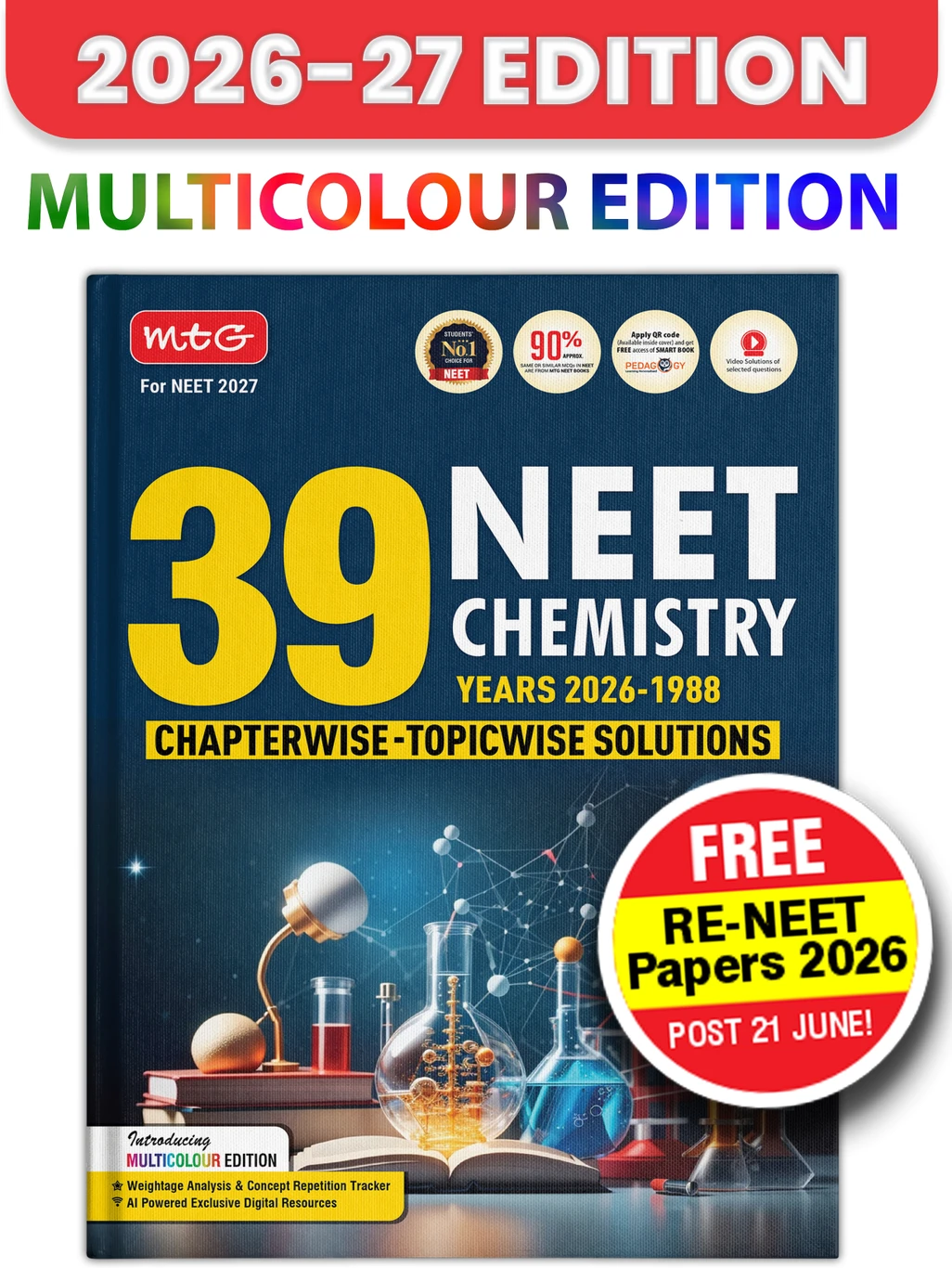 39 Years NEET Chemistry PYP with Chapterwise Topicwise Solutions for NEET 2027 Exam – Get Free access of Smart Book and Video Solutions (Based on Latest Syllabus) (9789375444886)