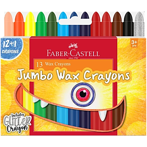 Faber Castell Wax Crayon Jumbo 90mm - 12 Shades, Extra Smooth, For Students & Art Lovers, 13 pcs (8901180200742) (A)