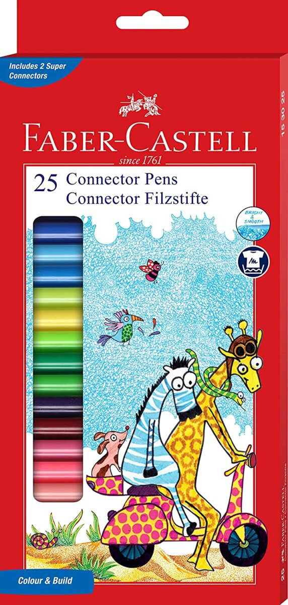 Faber Castell Connector Pen Set – Ultimate Kids Art Set with 25 Bright Washable Colors | Non-Toxic, Smooth Ink Flow, and Fun Design (8901180530252) (A)