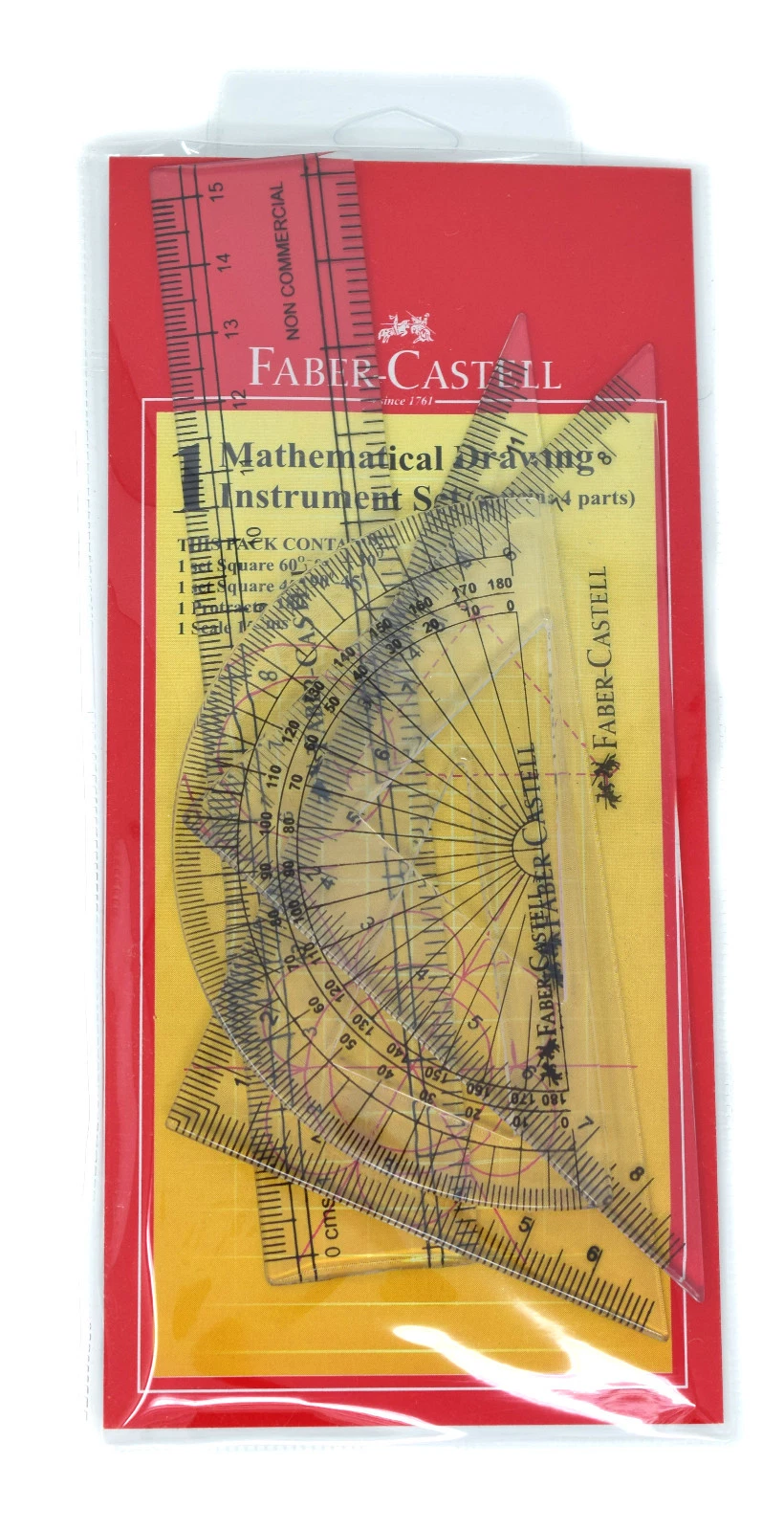 Faber Castell Math Drawing Instrument Set Protractor, 2 Set Square, Cm Ruler (8901180635049) (A)